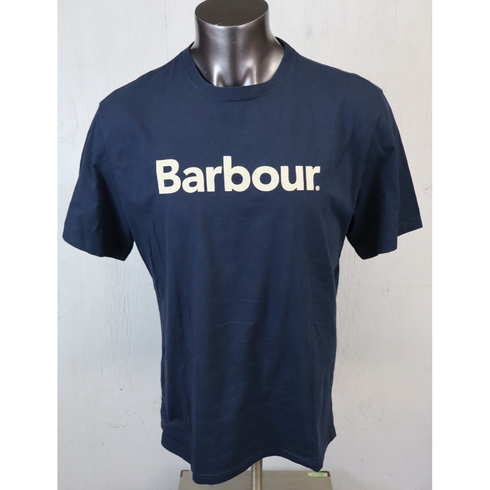 Mens BARBOUR T Shirt Size XXL Cotton Blue‎ Solid Spell Out Short Sleeve Tailored